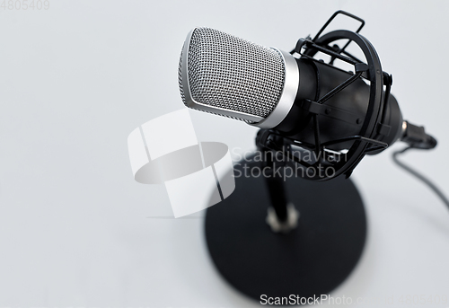 Image of close up of microphone on white background