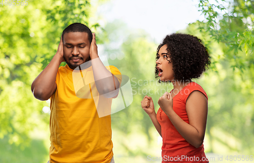 Image of african american couple having argument