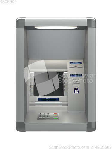 Image of Atm machine on wall isolated on white background