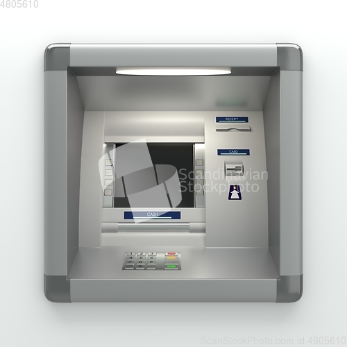 Image of Atm machine on grey wall 3D illustration