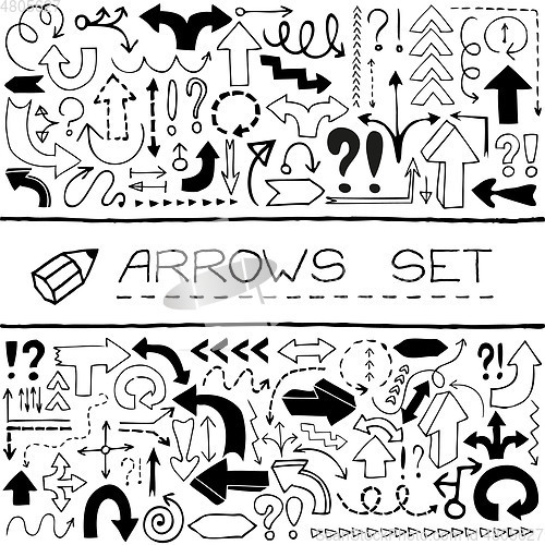Image of Hand drawn arrow icons with question and exclamation marks.