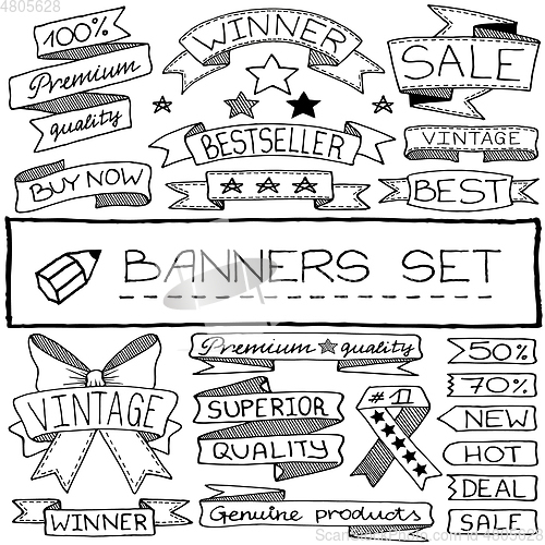 Image of Doodle set of banners hand drawn with black line