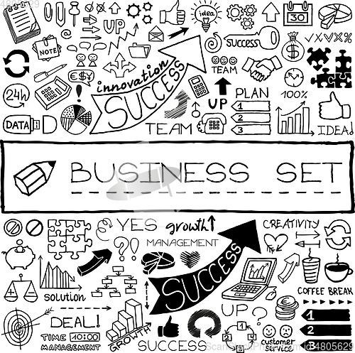 Image of Hand drawn business icons set with chalkboard effect