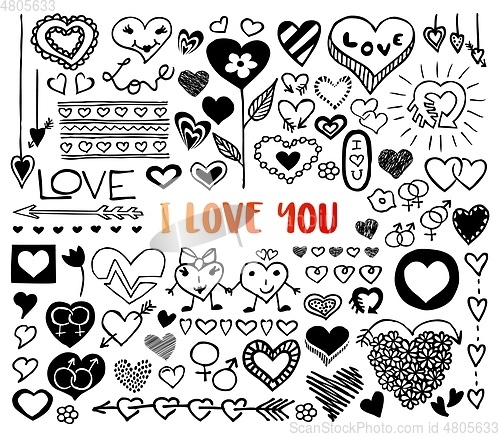 Image of Doodle heart icons, arrows, flowers