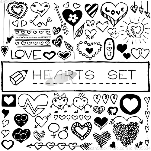 Image of Doodle heart icons, arrows, flowers