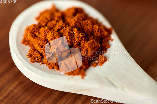 Image of close up of turmeric on wooden spoon