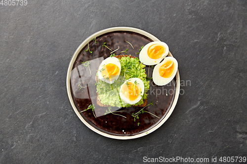 Image of toast bread with mashed avocado and eggs