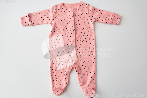 Image of pink bodysuit for baby girl on white background