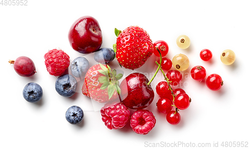 Image of composition of fresh berries and green leaves