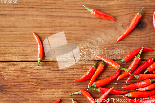 Image of red chili or cayenne pepper on wooden boards