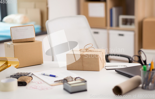 Image of parcel boxes and packing stuff at post office