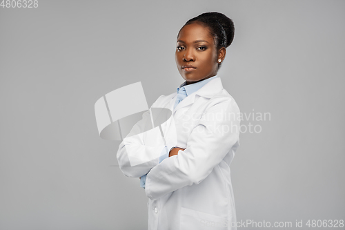 Image of african american female doctor or scientist