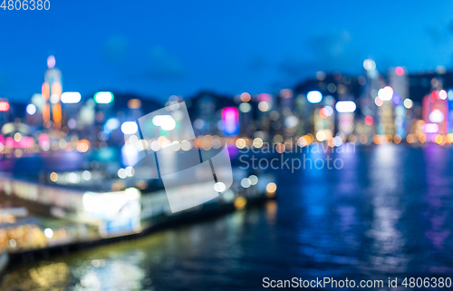 Image of Blur view of Hong Kong skyline at night