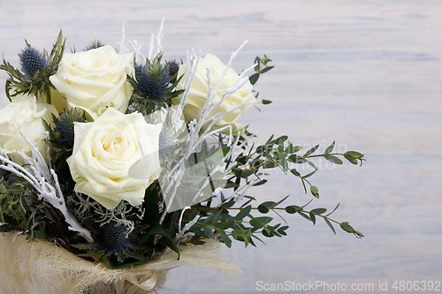 Image of Bouquet of fresh white yellow roses