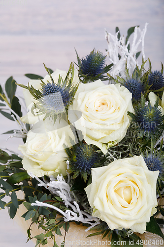 Image of Bouquet of fresh white yellow roses