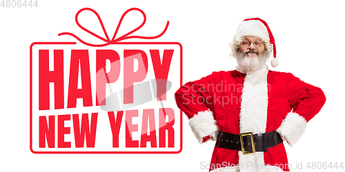 Image of Santa Claus wishing happy New Year and Merry Christmas