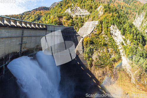 Image of Kurobe Dam and rainbow in Japan