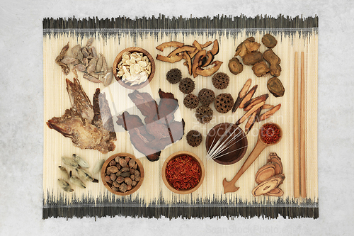 Image of Acupuncture Treatment Needles with Chinese Herbs