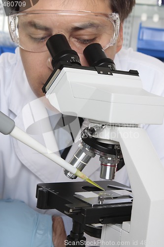 Image of Scientist researcher with microscope