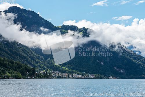 Image of Landscape with Lake Lucerne and Alps, Switzerland