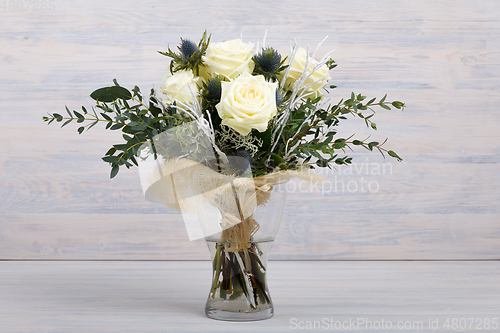 Image of Bouquet of fresh white yellow roses