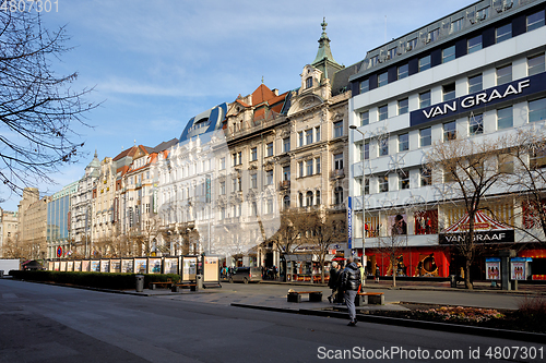 Image of Advent time Christmas market at Wenceslas square, Prague