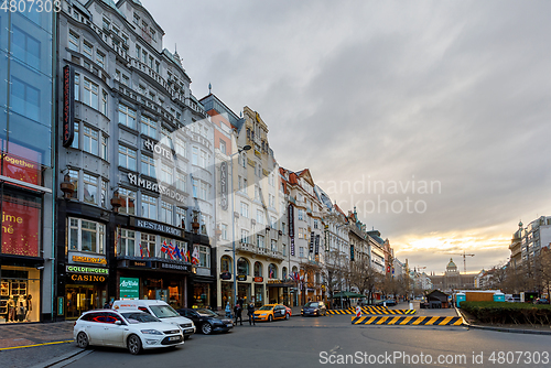 Image of Advent time Christmas market at Wenceslas square, Prague