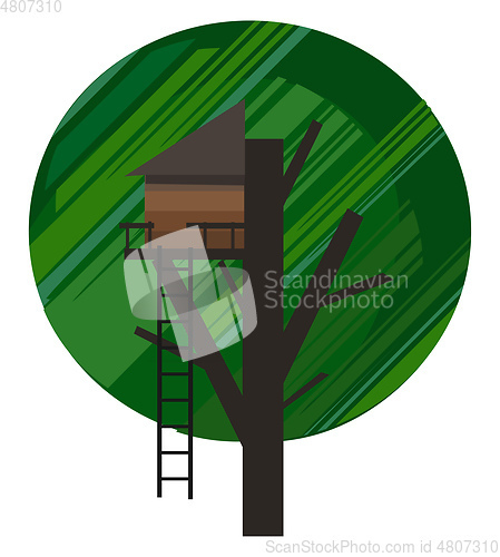 Image of Portrait of a treehouse over spherical green background vector o