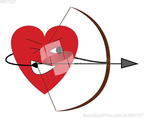 Image of The happy heart with the bow and arrow vector or color illustrat