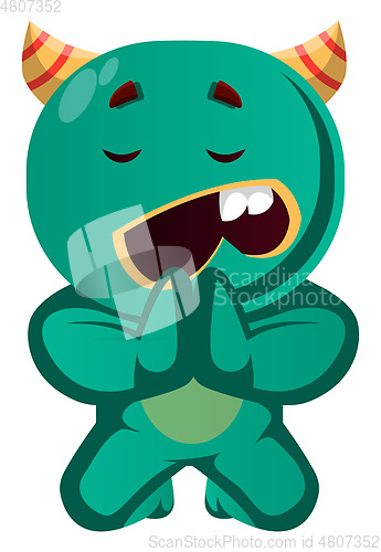 Image of Green monster begging vector illustration