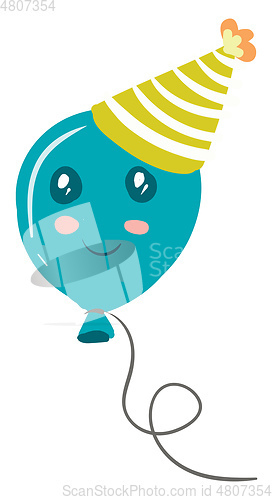Image of A blue balloon with smiling eyes and closed smile turning up to 