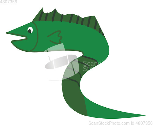 Image of A green fish in the shape of a snake with long tail vector color