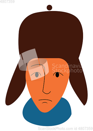 Image of Man wearing brown hat with ear flaps vector or color illustratio