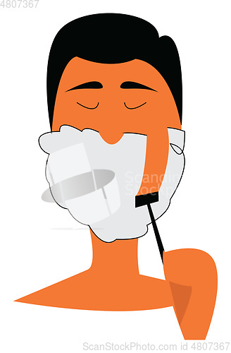 Image of A guy shaving his facial hair using a shaving kit vector color d