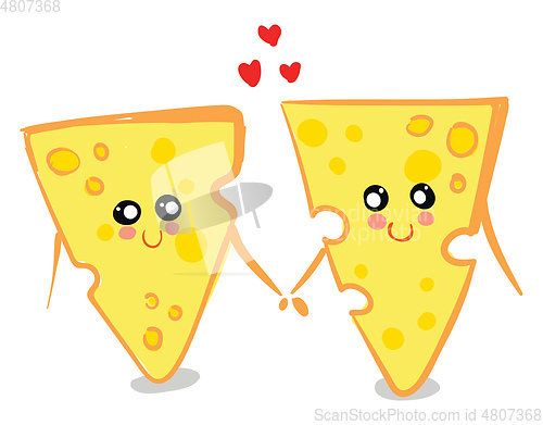 Image of Two yellow-colored love candles glowing light vector or color il