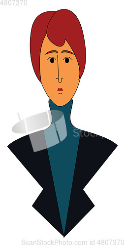 Image of Portraite of a lady with red hair and blue long neck dress  vect