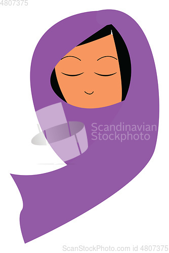 Image of A Arabian lady covered in purple headscarf vector or color illus