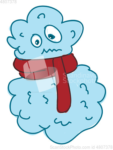 Image of A cloud wearing red scarf vector or color illustration