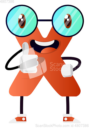 Image of Orange letter X with glasses vector illsutration on white backgo