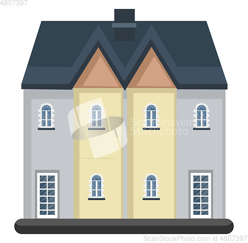 Image of Cartoon white building with blue roof vector illustartion on whi