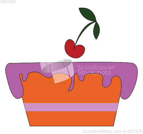 Image of Orange and purple cake witha cherry on top Simple vector illustr