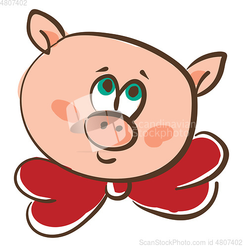 Image of Drawing of the face of a pink pig in a red-colored neck bowtie v