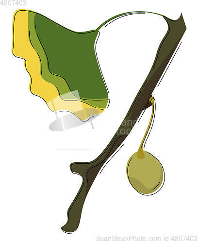 Image of Clipart of a flower and a seed hanging on a small branch of the 