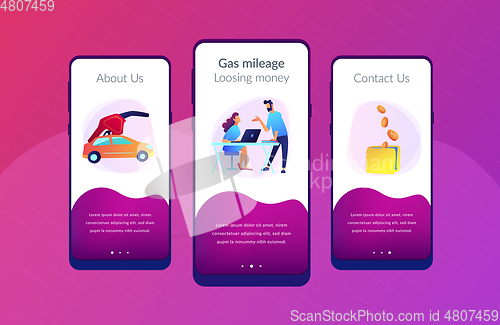 Image of Fuel saving and gas mileage UI UX app interface template.