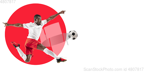 Image of Sportsman training on white background, flyer for your ad