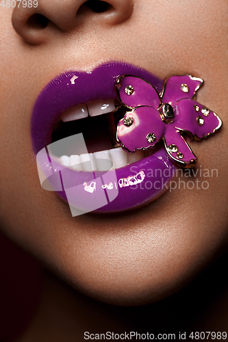 Image of beautiful woman lips closeup