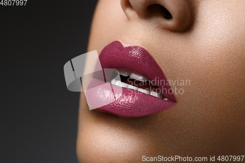 Image of beautiful woman lips closeup