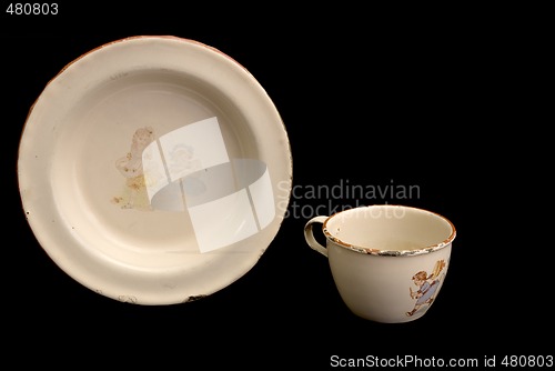 Image of Antique Childs Enamel Plate And Cup