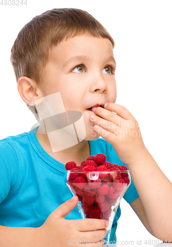Image of Little boy with raspberries
