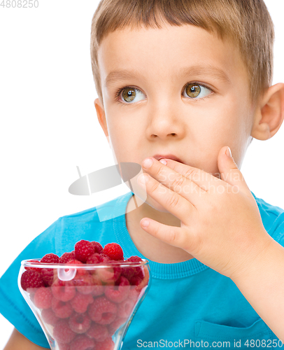 Image of Little boy with raspberries
